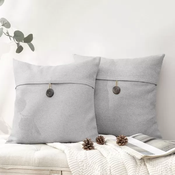 Phantoscope Pack of 2 Farmhouse Throw Pillow Covers Button Vintage Linen Decorative Pillow Cases for Couch Bed and Chair Beige 18 x 18 inches 45 x 45 cmLight Grey