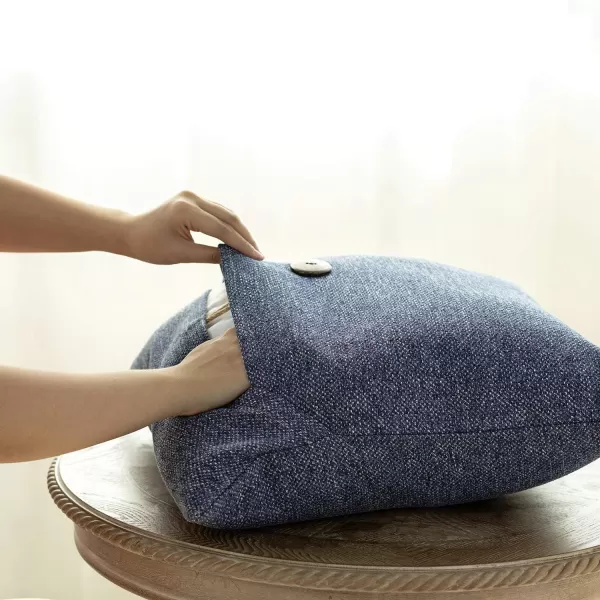Phantoscope Pack of 2 Farmhouse Throw Pillow Covers Button Vintage Linen Decorative Pillow Cases for Couch Bed and Chair Beige 18 x 18 inches 45 x 45 cmNavy Blue
