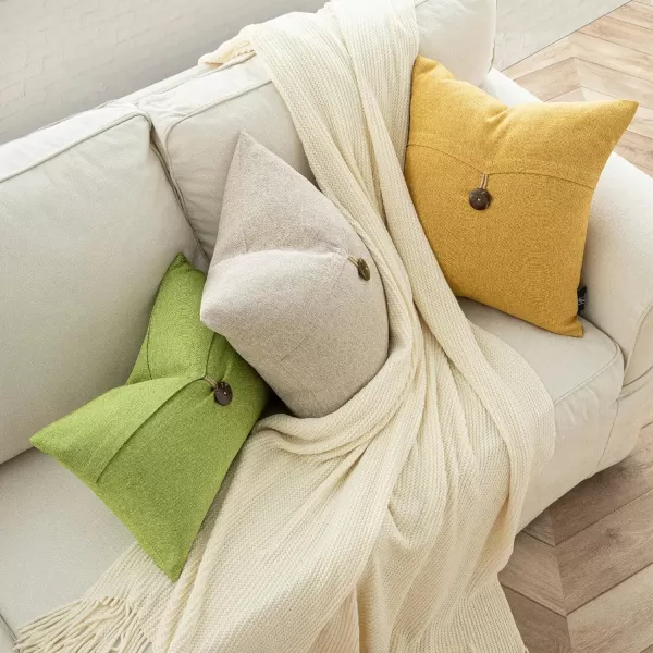 Phantoscope Pack of 2 Farmhouse Throw Pillow Covers Button Vintage Linen Decorative Pillow Cases for Couch Bed and Chair Beige 18 x 18 inches 45 x 45 cmOat Beige