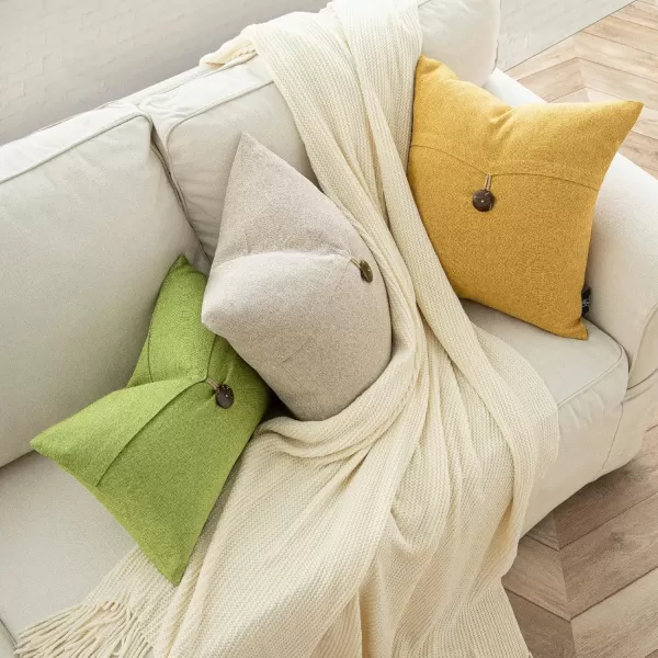 Phantoscope Pack of 2 Farmhouse Throw Pillow Covers Button Vintage Linen Decorative Pillow Cases for Couch Bed and Chair Beige 18 x 18 inches 45 x 45 cmMustard Yellow