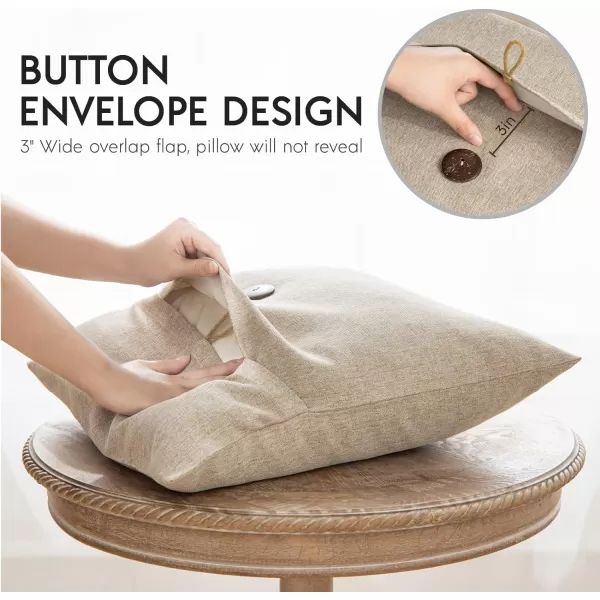 Phantoscope Pack of 2 Farmhouse Throw Pillow Covers Button Vintage Linen Decorative Pillow Cases for Couch Bed and Chair Beige 18 x 18 inches 45 x 45 cmOat Beige