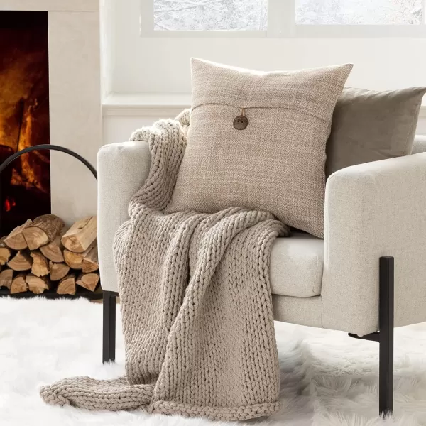 Phantoscope Pack of 2 Farmhouse Throw Pillow Covers Button Vintage Linen Decorative Pillow Cases for Couch Bed and Chair Beige 18 x 18 inches 45 x 45 cmBeige
