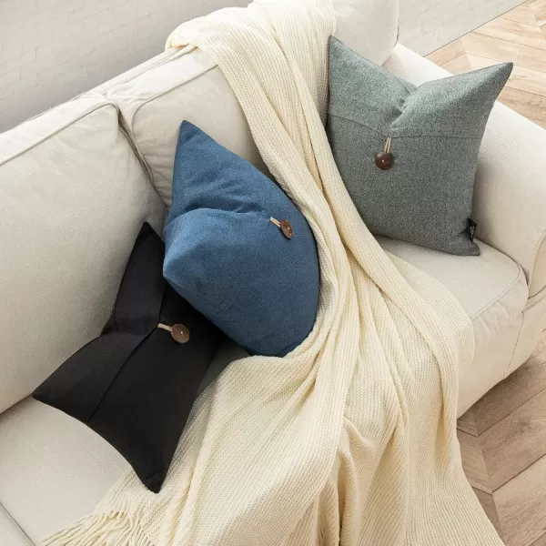 Phantoscope Pack of 2 Farmhouse Throw Pillow Covers Button Vintage Linen Decorative Pillow Cases for Couch Bed and Chair Beige 18 x 18 inches 45 x 45 cmBlack
