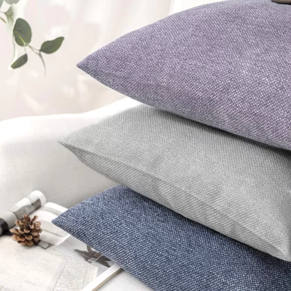 Phantoscope Pack of 2 Farmhouse Throw Pillow Covers Button Vintage Linen Decorative Pillow Cases for Couch Bed and Chair Beige 18 x 18 inches 45 x 45 cmPurple