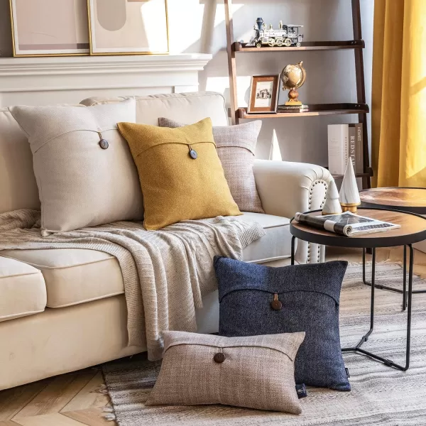 Phantoscope Pack of 2 Farmhouse Throw Pillow Covers Button Vintage Linen Decorative Pillow Cases for Couch Bed and Chair Beige 18 x 18 inches 45 x 45 cmDark Yellow