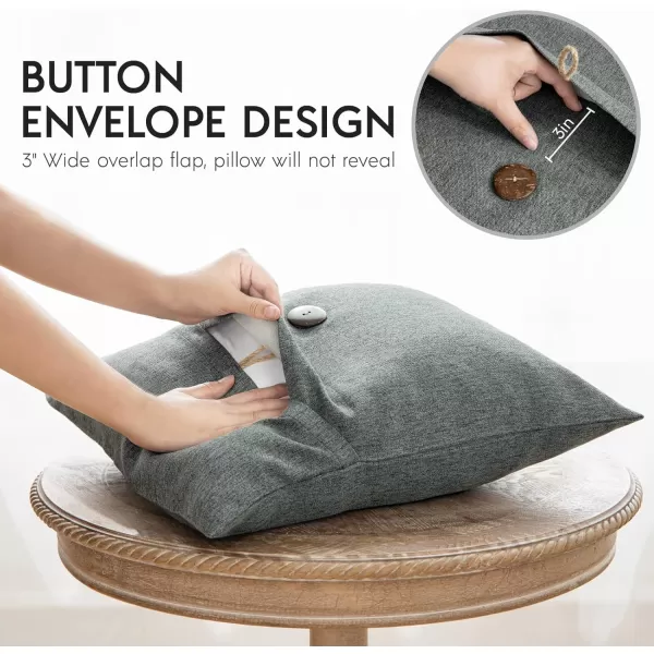 Phantoscope Pack of 2 Farmhouse Throw Pillow Covers Button Vintage Linen Decorative Pillow Cases for Couch Bed and Chair Beige 18 x 18 inches 45 x 45 cmGray