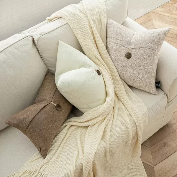 Phantoscope Pack of 2 Farmhouse Throw Pillow Covers Button Vintage Linen Decorative Pillow Cases for Couch Bed and Chair Beige 18 x 18 inches 45 x 45 cmCream White