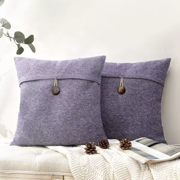 Phantoscope Pack of 2 Farmhouse Throw Pillow Covers Button Vintage Linen Decorative Pillow Cases for Couch Bed and Chair Beige 18 x 18 inches 45 x 45 cmPurple