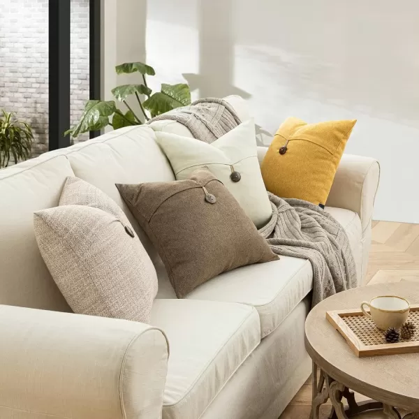 Phantoscope Pack of 2 Farmhouse Throw Pillow Covers Button Vintage Linen Decorative Pillow Cases for Couch Bed and Chair Beige 18 x 18 inches 45 x 45 cmOat Beige