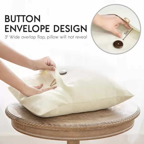 Phantoscope Pack of 2 Farmhouse Throw Pillow Covers Button Vintage Linen Decorative Pillow Cases for Couch Bed and Chair Beige 18 x 18 inches 45 x 45 cmCream White