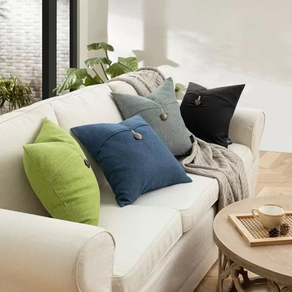 Phantoscope Pack of 2 Farmhouse Throw Pillow Covers Button Vintage Linen Decorative Pillow Cases for Couch Bed and Chair Beige 18 x 18 inches 45 x 45 cmBlack