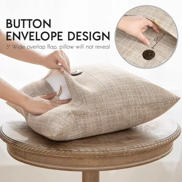 Phantoscope Pack of 2 Farmhouse Throw Pillow Covers Button Vintage Linen Decorative Pillow Cases for Couch Bed and Chair Beige 18 x 18 inches 45 x 45 cmBeige