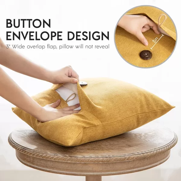 Phantoscope Pack of 2 Farmhouse Throw Pillow Covers Button Vintage Linen Decorative Pillow Cases for Couch Bed and Chair Beige 18 x 18 inches 45 x 45 cmMustard Yellow
