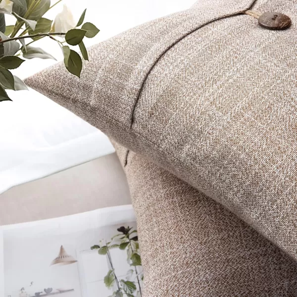 Phantoscope Pack of 2 Farmhouse Throw Pillow Covers Button Vintage Linen Decorative Pillow Cases for Couch Bed and Chair Beige 18 x 18 inches 45 x 45 cmBeige