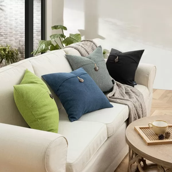 Phantoscope Pack of 2 Farmhouse Throw Pillow Covers Button Vintage Linen Decorative Pillow Cases for Couch Bed and Chair Beige 18 x 18 inches 45 x 45 cmNavy Blue