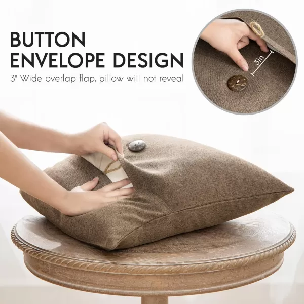 Phantoscope Pack of 2 Farmhouse Throw Pillow Covers Button Vintage Linen Decorative Pillow Cases for Couch Bed and Chair Beige 18 x 18 inches 45 x 45 cmCoffee