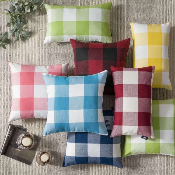 Phantoscope Pack of 2 Gingham Buffalo Check Plaid Throw Decorative Pillow Cover Outdoor Indoor Throw Pillows Farmhouse Square Pillow Cases for Home Decor Navy Blue18 x 18 InchesRed and Black