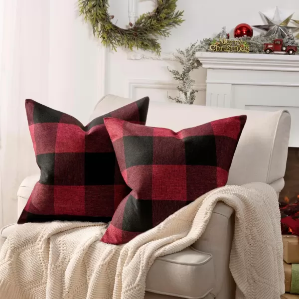 Phantoscope Pack of 2 Gingham Buffalo Check Plaid Throw Decorative Pillow Cover Outdoor Indoor Throw Pillows Farmhouse Square Pillow Cases for Home Decor Navy Blue18 x 18 InchesRed and Black