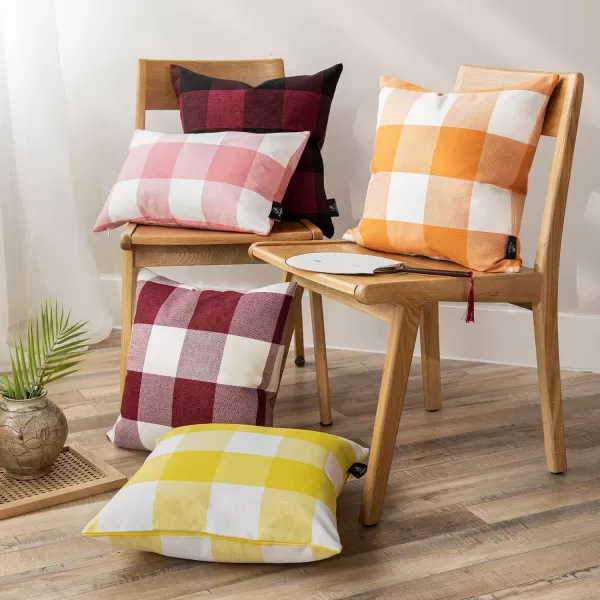 Phantoscope Pack of 2 Gingham Buffalo Check Plaid Throw Decorative Pillow Cover Outdoor Indoor Throw Pillows Farmhouse Square Pillow Cases for Home Decor Navy Blue18 x 18 InchesYellow