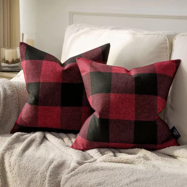 Phantoscope Pack of 2 Gingham Buffalo Check Plaid Throw Decorative Pillow Cover Outdoor Indoor Throw Pillows Farmhouse Square Pillow Cases for Home Decor Navy Blue18 x 18 InchesRed and Black
