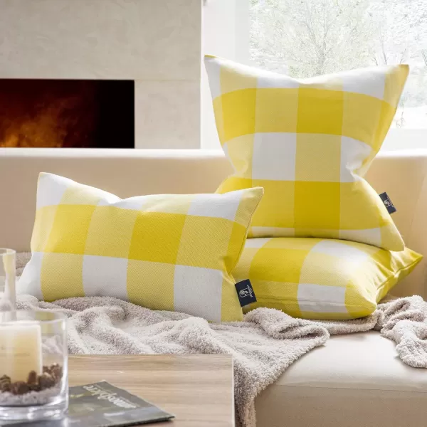 Phantoscope Pack of 2 Gingham Buffalo Check Plaid Throw Decorative Pillow Cover Outdoor Indoor Throw Pillows Farmhouse Square Pillow Cases for Home Decor Navy Blue18 x 18 InchesYellow