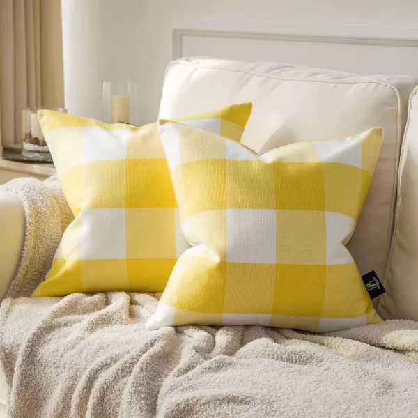 Phantoscope Pack of 2 Gingham Buffalo Check Plaid Throw Decorative Pillow Cover Outdoor Indoor Throw Pillows Farmhouse Square Pillow Cases for Home Decor Navy Blue18 x 18 InchesYellow