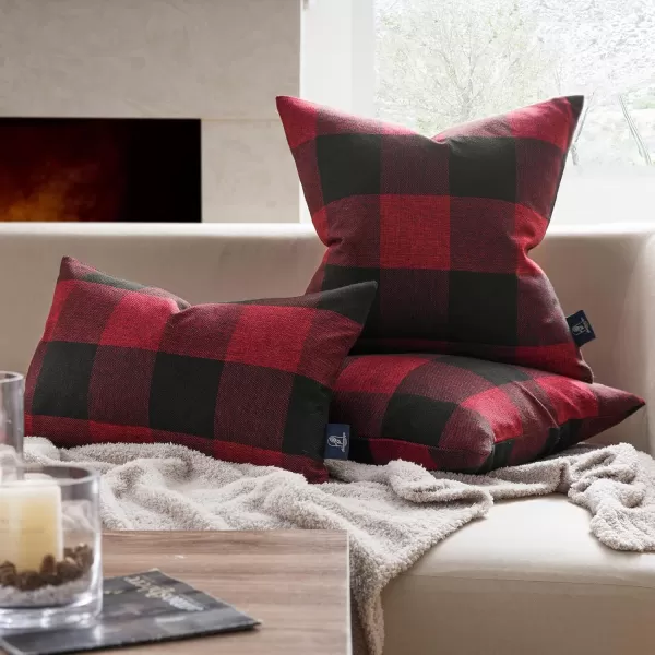Phantoscope Pack of 2 Gingham Buffalo Check Plaid Throw Decorative Pillow Cover Outdoor Indoor Throw Pillows Farmhouse Square Pillow Cases for Home Decor Navy Blue18 x 18 InchesRed and Black