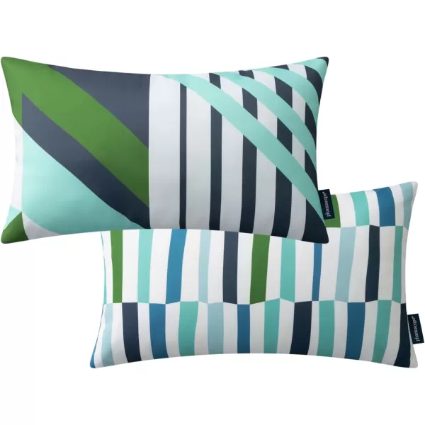 Phantoscope Pack of 2 Outdoor Pillows Waterproof Geometric Stripes Outdoor Pillow Covers Decorative Square Patio Pillows Cushion Case for Couch Tent Sunbrella Navy and Lake Blue 18 x 18 InchesNavy Blue