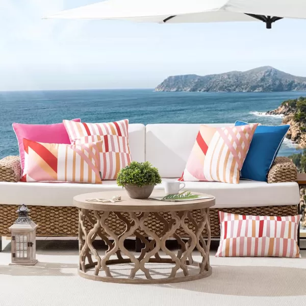 Phantoscope Pack of 2 Outdoor Pillows Waterproof Geometric Stripes Outdoor Pillow Covers Decorative Square Patio Pillows Cushion Case for Couch Tent Sunbrella Navy and Lake Blue 18 x 18 InchesPink