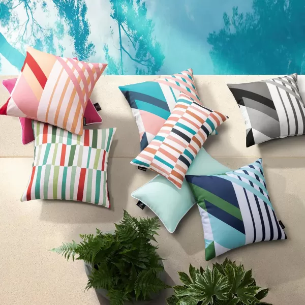Phantoscope Pack of 2 Outdoor Pillows Waterproof Geometric Stripes Outdoor Pillow Covers Decorative Square Patio Pillows Cushion Case for Couch Tent Sunbrella Navy and Lake Blue 18 x 18 InchesBlue and Pink