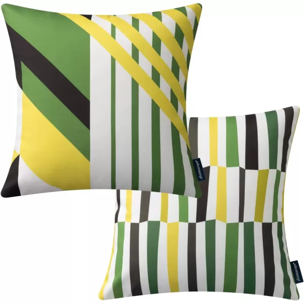 Phantoscope Pack of 2 Outdoor Pillows Waterproof Geometric Stripes Outdoor Pillow Covers Decorative Square Patio Pillows Cushion Case for Couch Tent Sunbrella Navy and Lake Blue 18 x 18 InchesDark Green