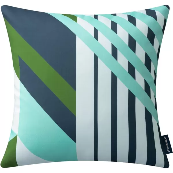 Phantoscope Pack of 2 Outdoor Pillows Waterproof Geometric Stripes Outdoor Pillow Covers Decorative Square Patio Pillows Cushion Case for Couch Tent Sunbrella Navy and Lake Blue 18 x 18 InchesNavy Blue