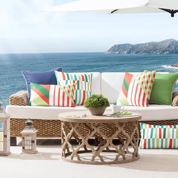 Phantoscope Pack of 2 Outdoor Pillows Waterproof Geometric Stripes Outdoor Pillow Covers Decorative Square Patio Pillows Cushion Case for Couch Tent Sunbrella Navy and Lake Blue 18 x 18 InchesOrange and Green