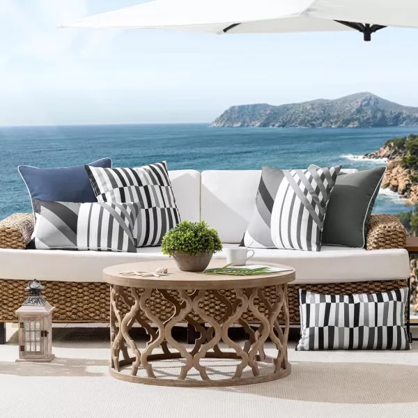Phantoscope Pack of 2 Outdoor Pillows Waterproof Geometric Stripes Outdoor Pillow Covers Decorative Square Patio Pillows Cushion Case for Couch Tent Sunbrella Navy and Lake Blue 18 x 18 InchesBlack and Grey