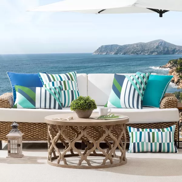 Phantoscope Pack of 2 Outdoor Pillows Waterproof Geometric Stripes Outdoor Pillow Covers Decorative Square Patio Pillows Cushion Case for Couch Tent Sunbrella Navy and Lake Blue 18 x 18 InchesNavy Blue