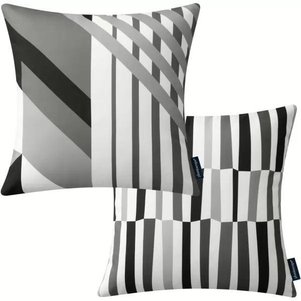 Phantoscope Pack of 2 Outdoor Pillows Waterproof Geometric Stripes Outdoor Pillow Covers Decorative Square Patio Pillows Cushion Case for Couch Tent Sunbrella Navy and Lake Blue 18 x 18 InchesBlack and Grey