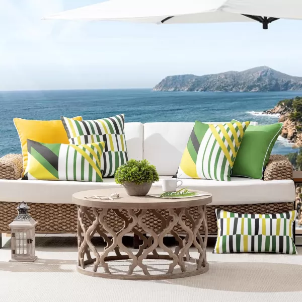 Phantoscope Pack of 2 Outdoor Pillows Waterproof Geometric Stripes Outdoor Pillow Covers Decorative Square Patio Pillows Cushion Case for Couch Tent Sunbrella Navy and Lake Blue 18 x 18 InchesDark Green