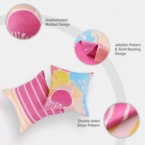 Phantoscope Pack of 2 Outdoor Waterproof Pillow Covers Decorative Jellyfish Design Outdoor Pillows for Patio Furniture Cushion Cases for Couch Tent Sunbrella Yellow 18x18 InchesJellyfishhot Pink