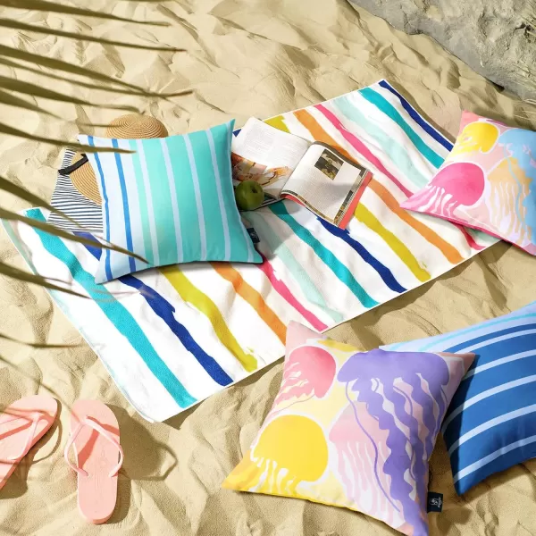 Phantoscope Pack of 2 Outdoor Waterproof Pillow Covers Decorative Jellyfish Design Outdoor Pillows for Patio Furniture Cushion Cases for Couch Tent Sunbrella Yellow 18x18 InchesJellyfishyellow