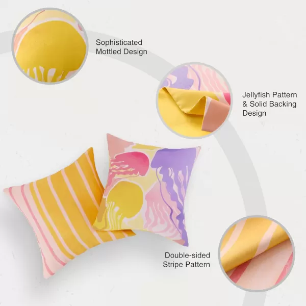 Phantoscope Pack of 2 Outdoor Waterproof Pillow Covers Decorative Jellyfish Design Outdoor Pillows for Patio Furniture Cushion Cases for Couch Tent Sunbrella Yellow 18x18 InchesJellyfishyellow