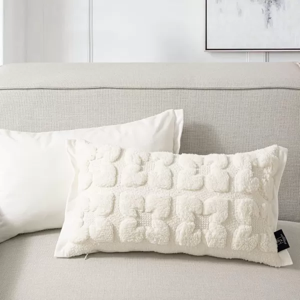 Phantoscope Pack of 2 Sherpa Solid Throw Decorative Pillow Cover Embroidery Decorative Faux Fur Fluffy Cushion Cases Soft Square Pillow Cases for BedroomCouchBeige18 x 18 InchesEmbroidered  Off White