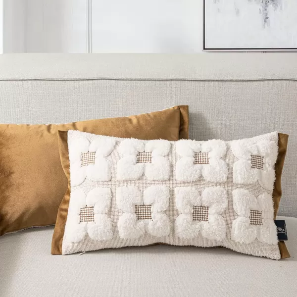 Phantoscope Pack of 2 Sherpa Solid Throw Decorative Pillow Cover Embroidery Decorative Faux Fur Fluffy Cushion Cases Soft Square Pillow Cases for BedroomCouchBeige18 x 18 InchesEmbroidered  Light Coffee