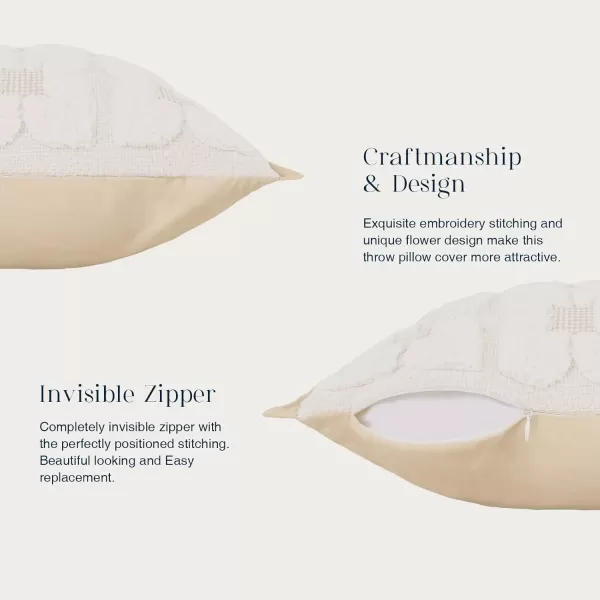 Phantoscope Pack of 2 Sherpa Solid Throw Decorative Pillow Cover Embroidery Decorative Faux Fur Fluffy Cushion Cases Soft Square Pillow Cases for BedroomCouchBeige18 x 18 InchesEmbroidered  Beige