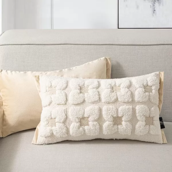 Phantoscope Pack of 2 Sherpa Solid Throw Decorative Pillow Cover Embroidery Decorative Faux Fur Fluffy Cushion Cases Soft Square Pillow Cases for BedroomCouchBeige18 x 18 InchesEmbroidered  Beige