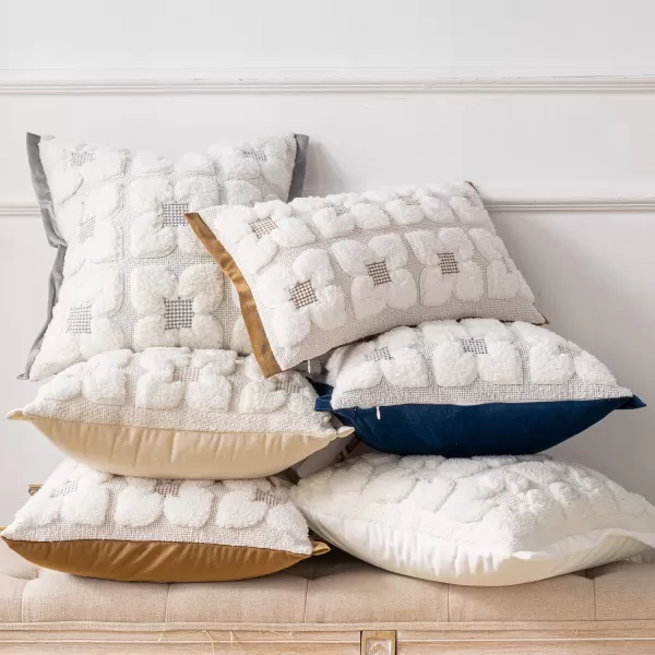 Phantoscope Pack of 2 Sherpa Solid Throw Decorative Pillow Cover Embroidery Decorative Faux Fur Fluffy Cushion Cases Soft Square Pillow Cases for BedroomCouchBeige18 x 18 InchesEmbroidered  Light Coffee