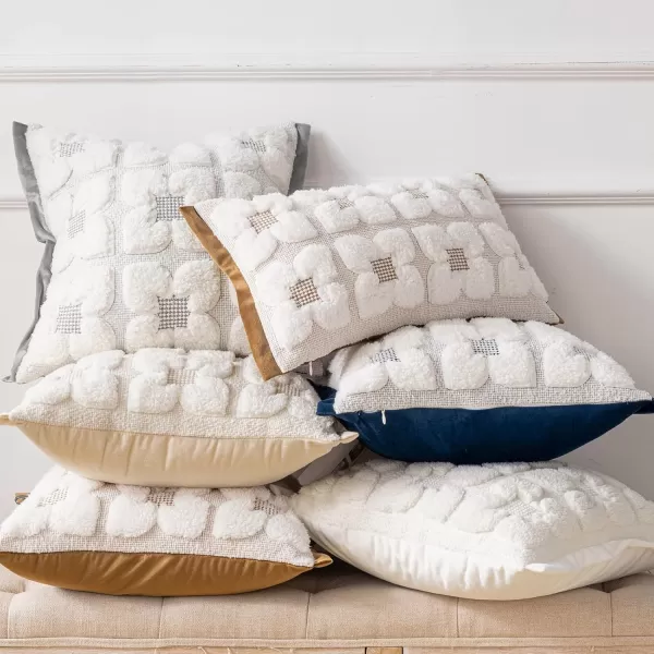 Phantoscope Pack of 2 Sherpa Solid Throw Decorative Pillow Cover Embroidery Decorative Faux Fur Fluffy Cushion Cases Soft Square Pillow Cases for BedroomCouchBeige18 x 18 InchesEmbroidered  Beige
