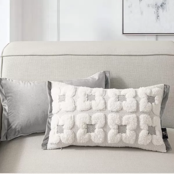 Phantoscope Pack of 2 Sherpa Solid Throw Decorative Pillow Cover Embroidery Decorative Faux Fur Fluffy Cushion Cases Soft Square Pillow Cases for BedroomCouchBeige18 x 18 InchesEmbroidered  Light Grey