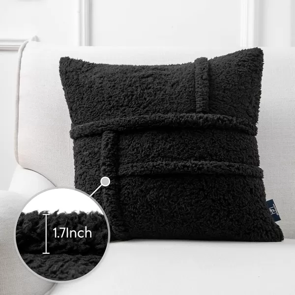 Phantoscope Pack of 2 Sherpa Throw Decorative Pillow Cover Decorative Faux Fur Fluffy Cushion Cases Soft Square Pillow Cases for BedroomCouch OffWhite Print 18 x 18 InchesBlack