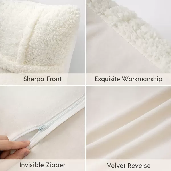 Phantoscope Pack of 2 Sherpa Throw Decorative Pillow Cover Decorative Faux Fur Fluffy Cushion Cases Soft Square Pillow Cases for BedroomCouch OffWhite Print 18 x 18 InchesOffwhite