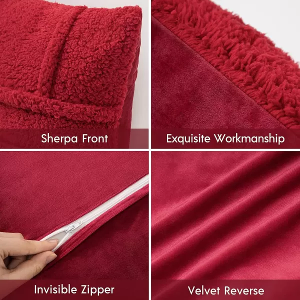 Phantoscope Pack of 2 Sherpa Throw Decorative Pillow Cover Decorative Faux Fur Fluffy Cushion Cases Soft Square Pillow Cases for BedroomCouch OffWhite Print 18 x 18 InchesRed